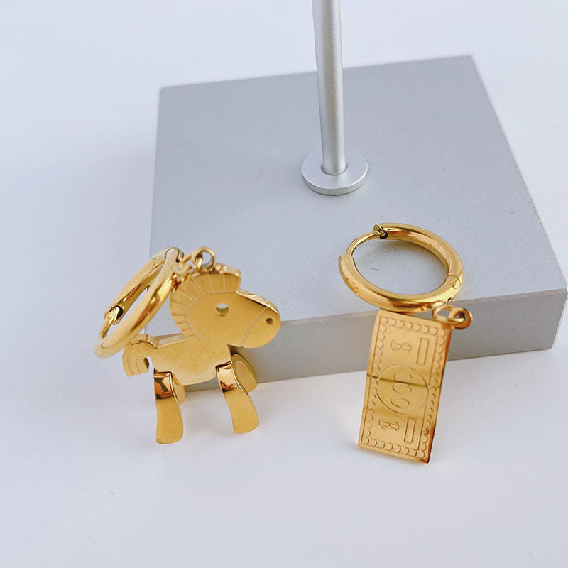 Magical titanium steel earrings for women, exquisite and high-end, instantly bring wealth, 18k gold earrings, internet celebrity good luck earrings