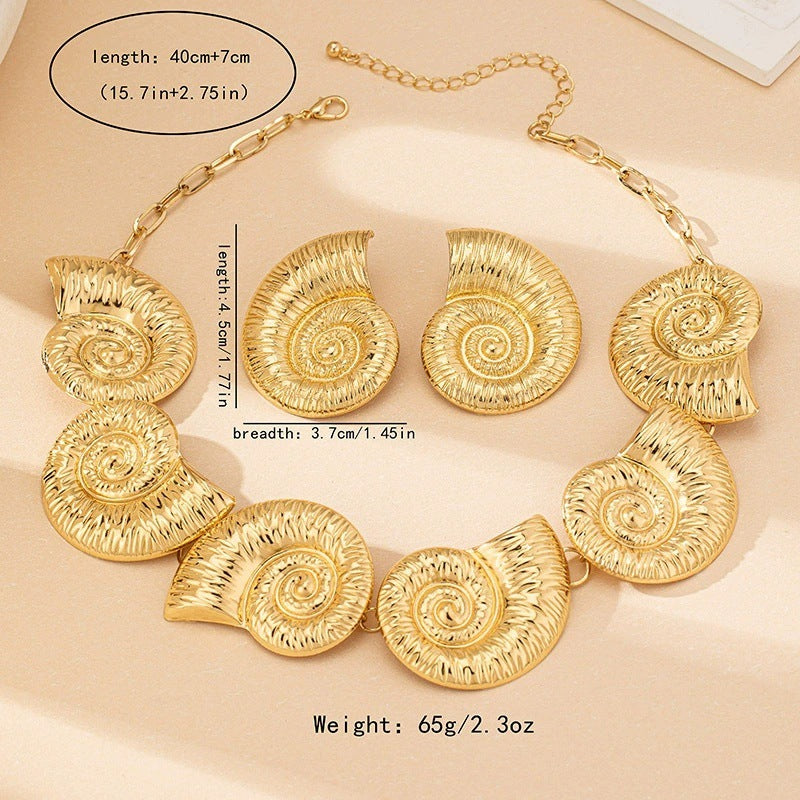 European and American jewelry exaggerated conch collar pendant gold alloy personalized trendy necklace earring set