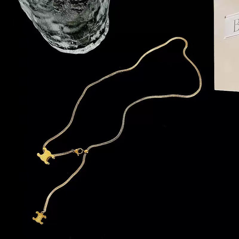 New brand identical Arc de Triomphe pull-out necklace, collarbone chain, titanium steel temperament, niche fashion, versatile accessories