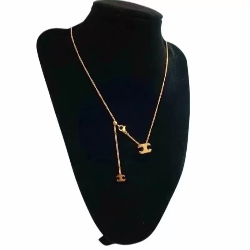 New brand identical Arc de Triomphe pull-out necklace, collarbone chain, titanium steel temperament, niche fashion, versatile accessories