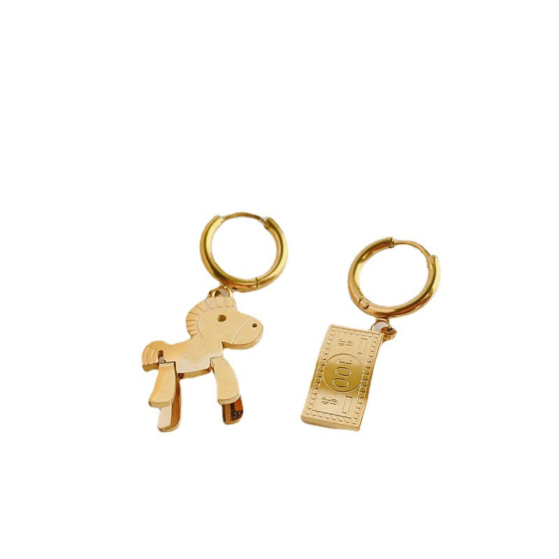 Magical titanium steel earrings for women, exquisite and high-end, instantly bring wealth, 18k gold earrings, internet celebrity good luck earrings