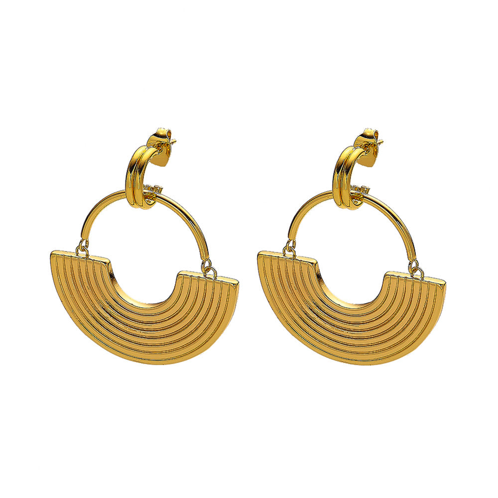 European and American INS style stainless steel earrings plated with 18k gold, versatile geometric exaggerated gold fan-shaped titanium steel earrings for women