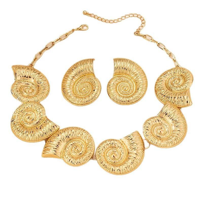 European and American jewelry exaggerated conch collar pendant gold alloy personalized trendy necklace earring set
