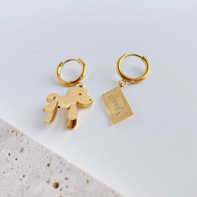 Magical titanium steel earrings for women, exquisite and high-end, instantly bring wealth, 18k gold earrings, internet celebrity good luck earrings