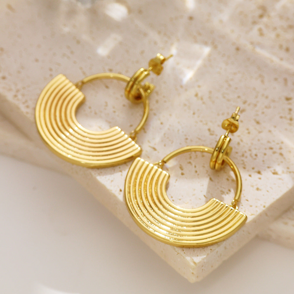 European and American INS style stainless steel earrings plated with 18k gold, versatile geometric exaggerated gold fan-shaped titanium steel earrings for women