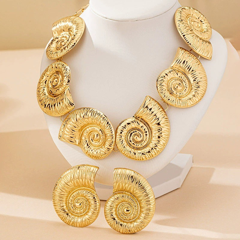 European and American jewelry exaggerated conch collar pendant gold alloy personalized trendy necklace earring set