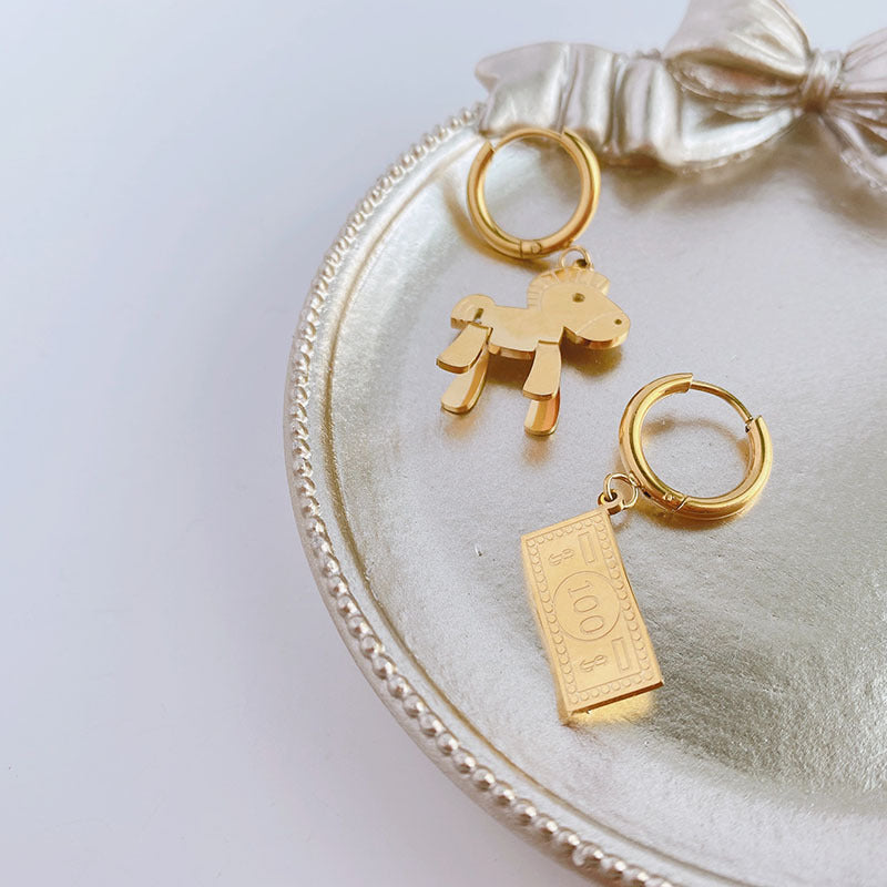 Magical titanium steel earrings for women, exquisite and high-end, instantly bring wealth, 18k gold earrings, internet celebrity good luck earrings